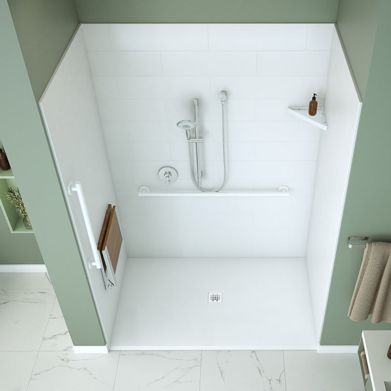 Neptune Entrepreneur Aspire 6238 Acrylic Alcove Shower Base in White with Anti-slip and ABS Center Drain in White – 220519-541-001-105