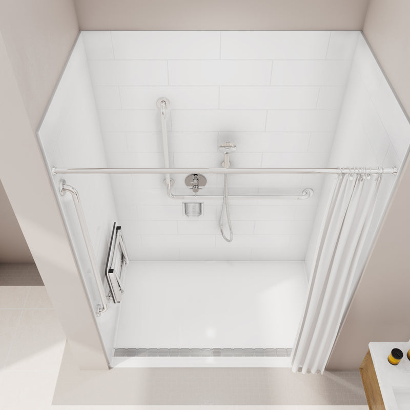 Neptune Entrepreneur Aspire 6238 AcrylX™ Alcove Shower Base in White with ABS Linear Drain in Chrome – 220589-140-002-100