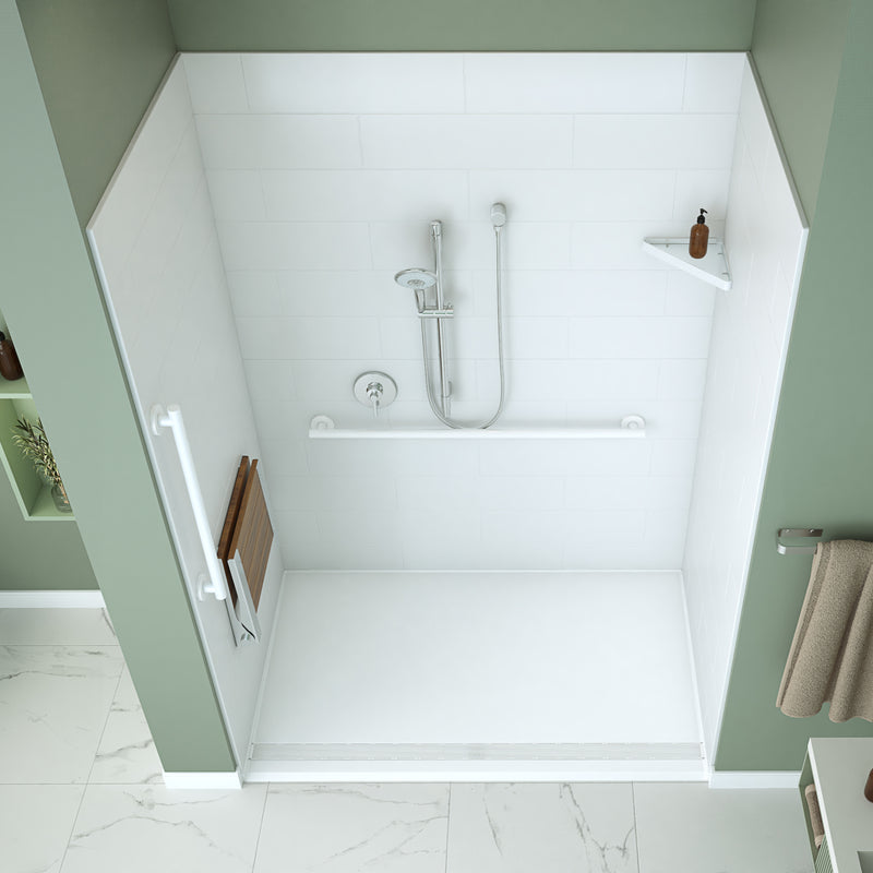 Neptune Entrepreneur Aspire 6238 AcrylX™ Alcove Shower Base in White with Fire Resistant Linear Drain in White – 220589-140-002-103
