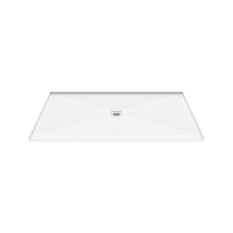 Neptune Entrepreneur Aspire 6238 Acrylic Alcove Shower Base in White with Anti-slip and Fire Resistant Center Drain in Chrome – 220519-541-001-101