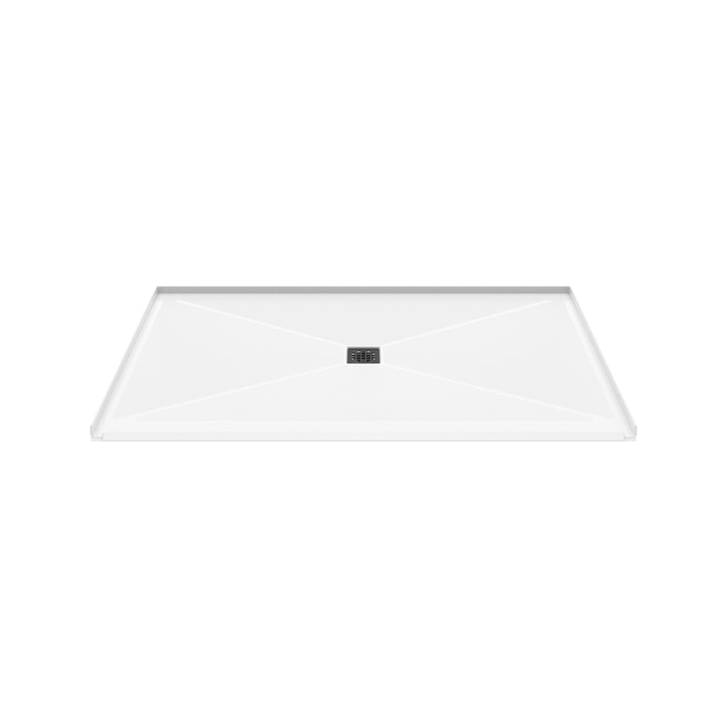Neptune Entrepreneur Aspire 6238 Acrylic Alcove Shower Base in White with Anti-slip and PVC Center Drain in Matte Black – 220519-541-001-104