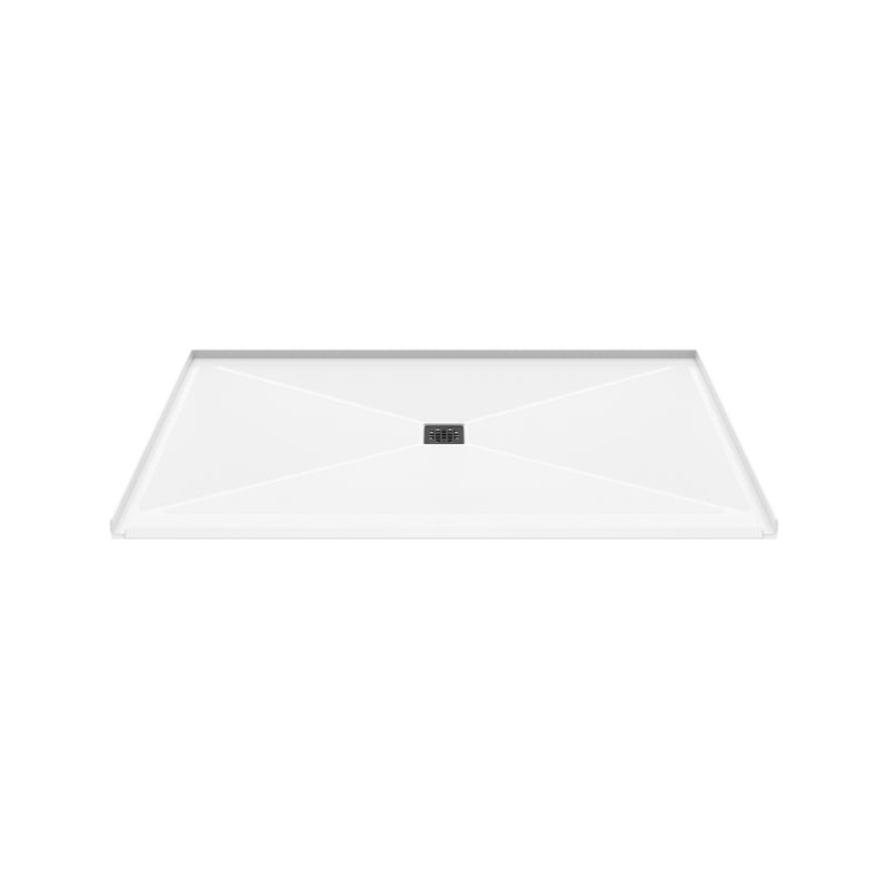 Neptune Entrepreneur Aspire 6238 Acrylic Alcove Shower Base in White with Anti-slip and ABS Center Drain in Matte Black – 220519-541-001-103