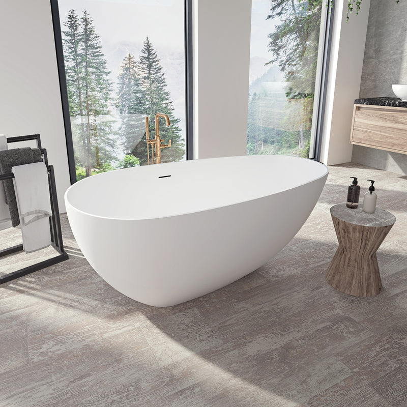 Neptune Galerie Braga 5528 AFR Solid Surface Freestanding Center Drain Bathtub in Matte White – 220353-000-320-000