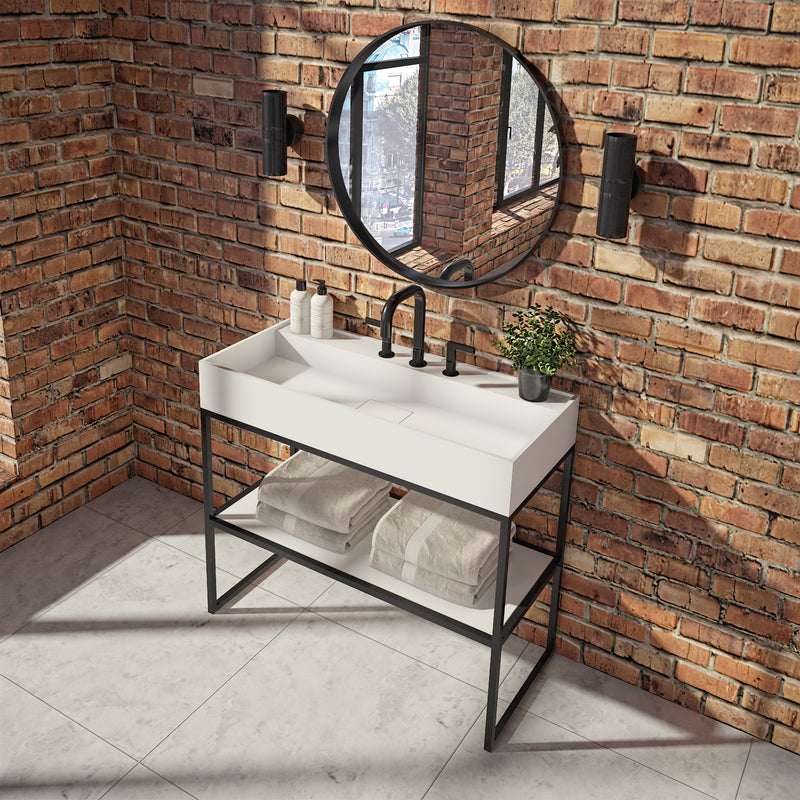 Neptune Galerie Garibaldi 40 Solid Surface Console Vanity in Matte Black w. Matte White Sink – 220383-000-320-000