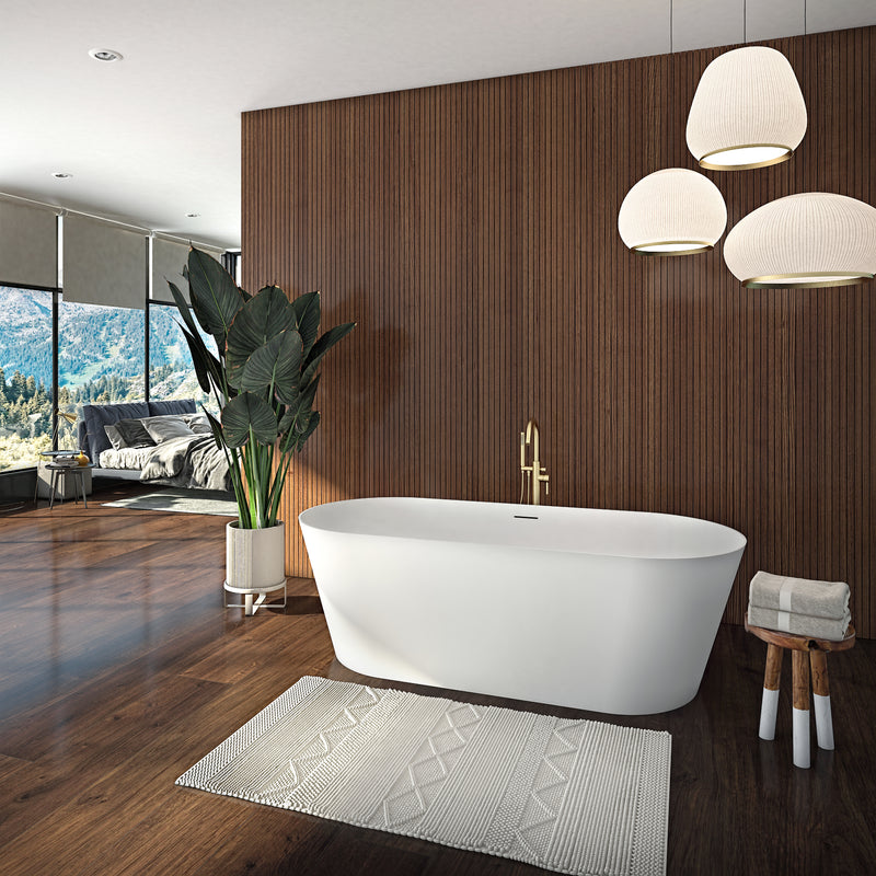Neptune Galerie Girona 6628 AFR Solid Surface Freestanding Double Ended Center Drain Bathtub in Matte White – 220352-000-320-000