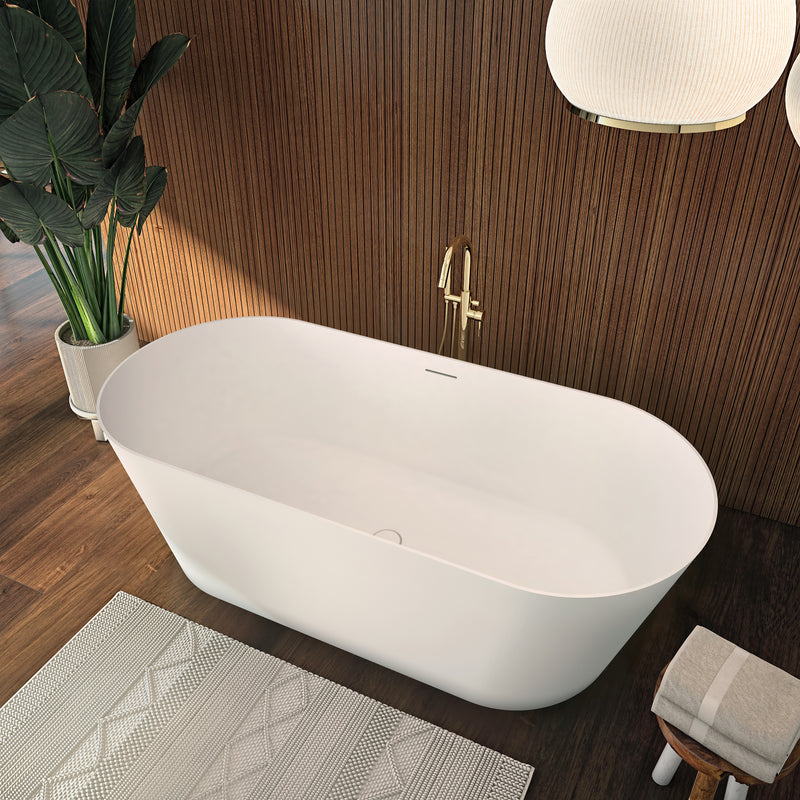 Neptune Galerie Girona 6628 AFR Solid Surface Freestanding Double Ended Center Drain Bathtub in Matte White – 220352-000-320-000