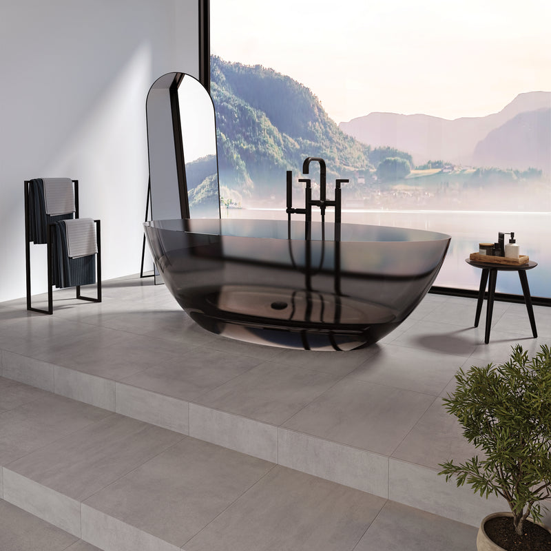 Neptune Galerie Mosta 6732 AFR Solid Surface Freestanding Center Drain Double Ended Bathtub in Black – 220318-000-316-000