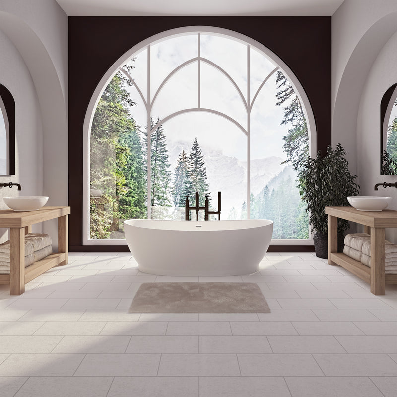 Neptune Galerie Nitra 7134 AFR Solid Surface Freestanding Double Slipper Center Drain Bathtub in Matte White – 220356-000-320-000
