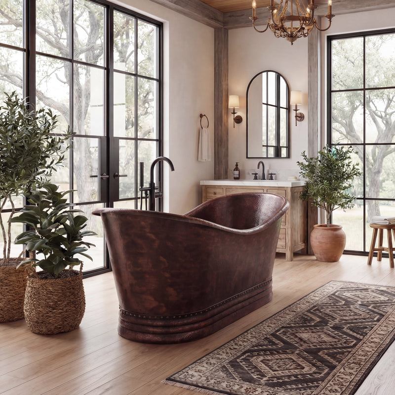 Neptune Galerie Pristina 6734 AFR Antique Copper Freestanding Double Slipper Center Drain Bathtub – 220320-000-317-000