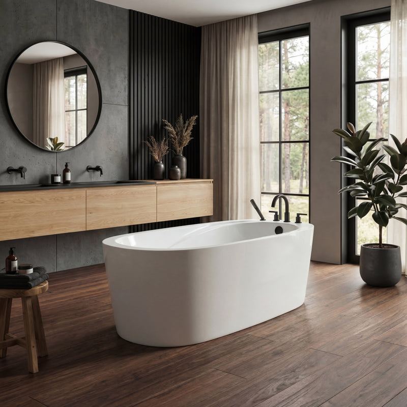 Neptune Vapora F1 7236 Acrylic Freestanding End Drain Bathtub in White – 220142-000-001-000