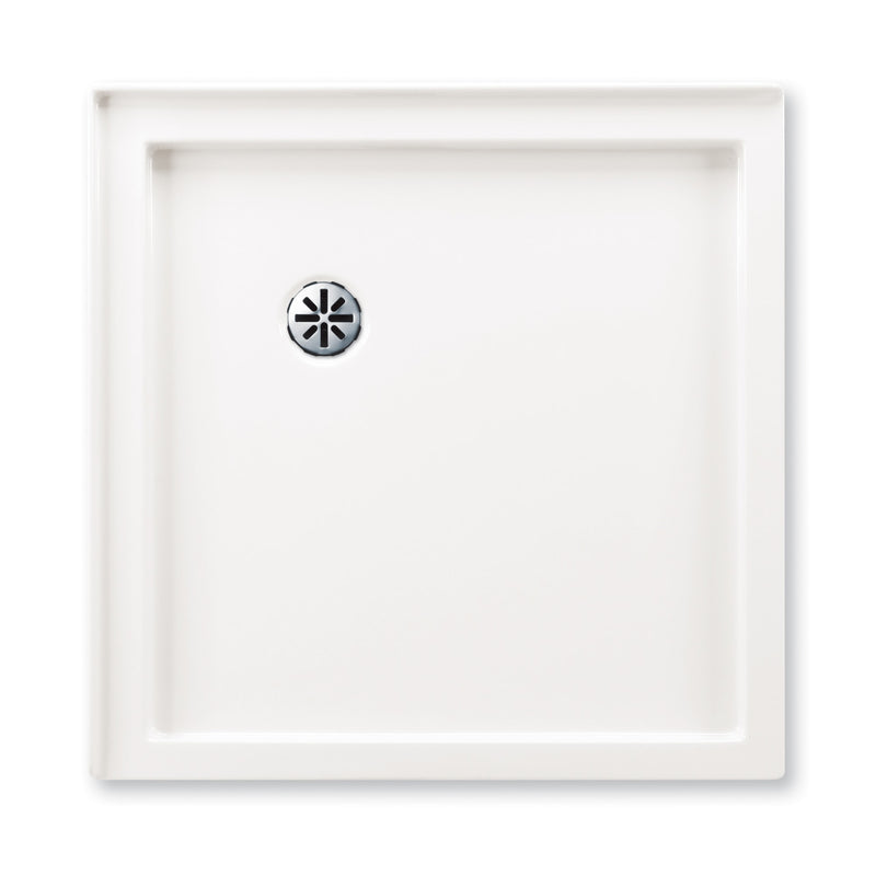 Neptune Entrepreneur Zen 3636 Acrylic Corner Shower Base in White with Center Drain – 220098-500-001-000